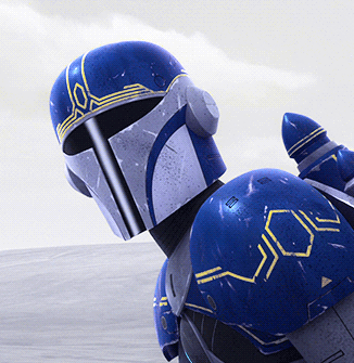 a circular image of Fenn Rau from Star Wars: Rebels with his helmet on.
